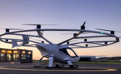 Volocity vor Skysports und dem ADP Vertiport Terminal beim Pontoise-Cormeilles Prüffeld. 2023. EU-Klimapakt: Engagierte Menschen schaffen nachhaltige Mobilität