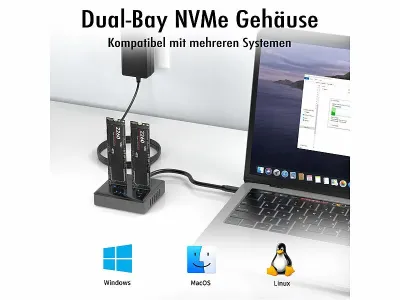 Xystec Dual-Bay-Dockingstation für M.2-SSD-Speicher zum Klonen ohne PC, USB-C, www.pearl.de Xystec Dual-Bay-Dockingstation für M.2-SSD-Speicher zum Klonen ohne PC
